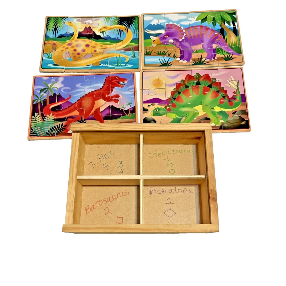 Melissa & Doug Wooden Jigsaw Puzzles Dinosaurs 4-in-1 w/ Storage Box (48 Pcs)